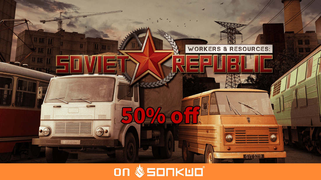 Workers &amp; Resources: Soviet Republic, 50% off at #Sonkwo
sonkwo.hk/sku/26024
The ultimate real-time soviet-themed city builder tycoon game. Construct your own republic and transform a poor country into a rich industrial superpower!