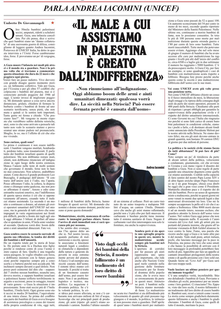 Come diceva il grande professore #LeoBuscaglia il pedagogo dell’amore “il contrario dell’amore non è l’odio ma l’apatia. Posso affrontare l’odio, la collera, la disperazione e chiunque senta qualcosa ma non posso affrontare il niente” Oggi su <a href="/unitaonline/">l'Unità</a> #Gaza
