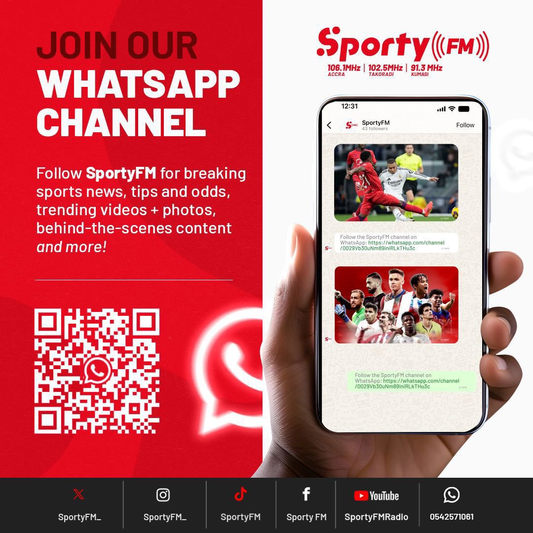 SportyFM_'s tweet image. Join our WhatsApp channel to get breaking news, exclusive interviews, in-depth analysis and the latest information in Ghana and across the world of sports from the #SportyBreakfast.
Click here to join our WhatsApp Channel: bit.ly/SportyFMWhatCh