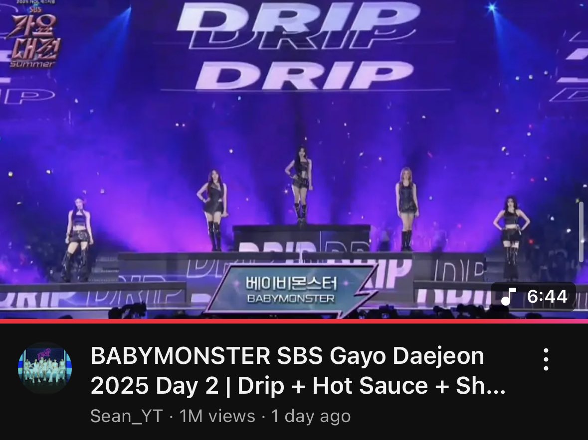 baemonsbase's tweet image. BABYMONSTER’s performance at SBS Gayo Daejeon Summer Festival Day 2, which was posted by a random fan account with only 200 subscribers has now surpassed 1 million views on YouTube in just 1 day.