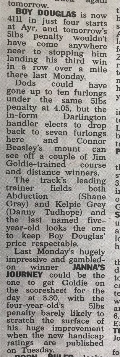 JimDelahunt's tweet image. Couple Monday winners @ayrracecourse in Diary @ScottishSun on Sunday. Boy Douglas 3/1 (from 9/2) and Jannas Journey 8/13 (from 11/10) 🏇🏇