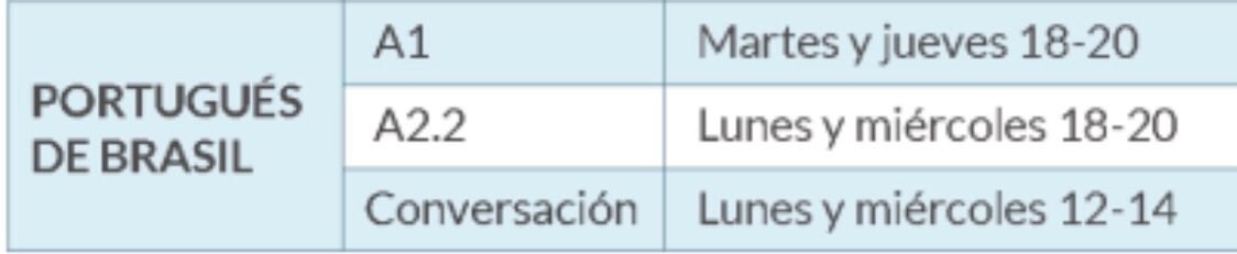 CEB/Univ. Salamanca (@cebusal) on Twitter photo Los días 01 y 02/10 empezarán las clases de "Portugués de Brasil" en <a href="/cebusal/">CEB/Univ. Salamanca</a> <a href="/usal/">Universidad de Salamanca</a>, gestionados por <a href="/sciusal/">Servicio Central de Idiomas - USAL</a>.
Tasa inscripción: 180 € (cuatrimestre).
Período de inscripción: del 1 al 24 de septiembre.
Más información: sci.usal.es/cursos/cursos-…
Niveles y horarios ofrecidos: Los días 01 y 02/10 empezarán las clases de "Portugués de Brasil" en <a href="/cebusal/">CEB/Univ. Salamanca</a> <a href="/usal/">Universidad de Salamanca</a>, gestionados por <a href="/sciusal/">Servicio Central de Idiomas - USAL</a>.
Tasa inscripción: 180 € (cuatrimestre).
Período de inscripción: del 1 al 24 de septiembre.
Más información: sci.usal.es/cursos/cursos-…
Niveles y horarios ofrecidos: