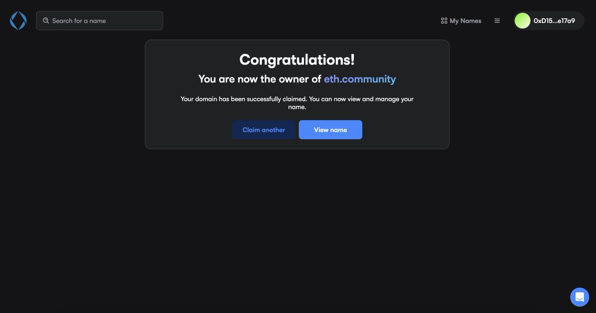 Started exploring <a href="/ensdomains/">ens.eth</a>. Just imported eth.community into ENS. Now it works as my onchain identity!

Looking into introducing minting of subnames so anyone can get their subnames‌.eth‌.community. Checking out <a href="/namespace_eth/">Namespace</a> atm. This is pretty cool stuff.