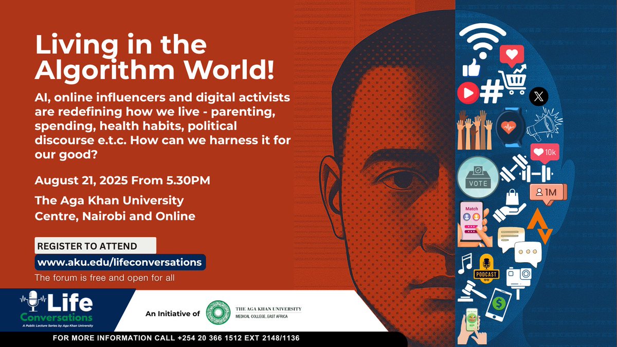 AKUMCEA's tweet image. A public forum that will look at how digital content influences our political views, spending choices, and perceptions of health. This public forum is free.
Register here to join the forum in person: docs.google.com/forms/d/e/1FAI…
Register here to join online: aku-edu.zoom.us/webinar/regist…