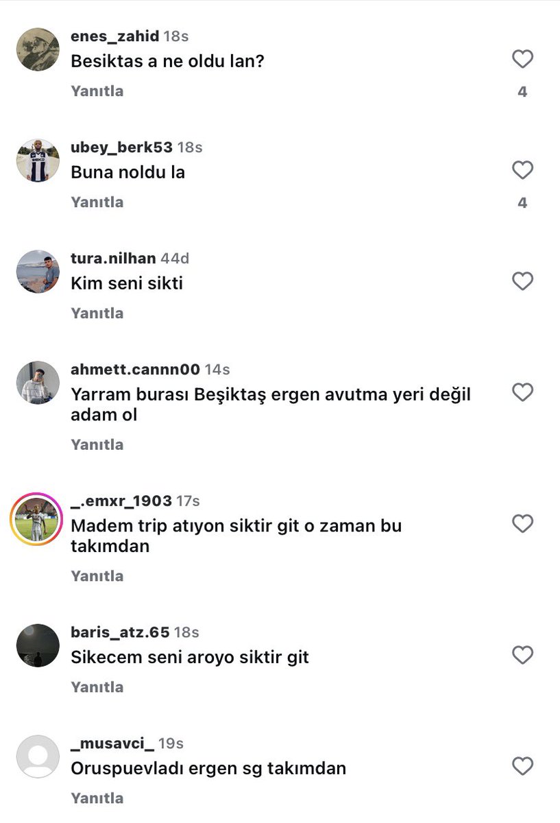 Arroyo’nun hesabına da aynı şekilde yorumlar yapılıyor. Oğlum siz kafasız mısınız? Ben hayatımda böyle rezillik görmedim siz nasıl adamlarsınız ya?