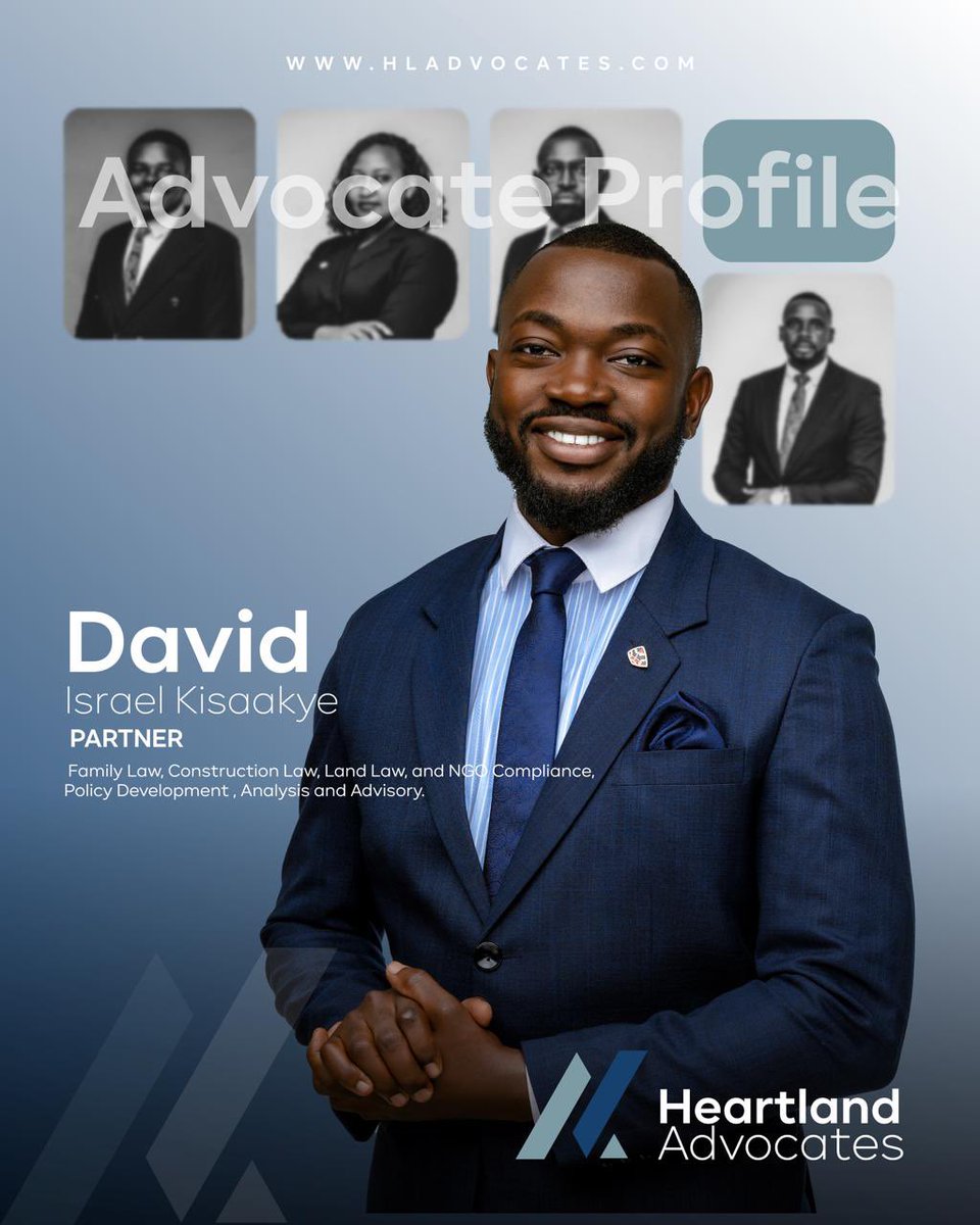 Heartland Advocates (@hladvocatesug) on Twitter photo Meet <a href="/israeldavidDK/">Israel David</a>, expert in Family Law (adoptions/estates), Construction, Land Law and NGO Compliance. A certified mediator and pursuing CTA, Israel offers strategic client-centered advocacy.
#HeartlandAdvocates #LawFirmLaunch
#FamilyLaw #ConstructionLaw #NGOCompliance Meet <a href="/israeldavidDK/">Israel David</a>, expert in Family Law (adoptions/estates), Construction, Land Law and NGO Compliance. A certified mediator and pursuing CTA, Israel offers strategic client-centered advocacy.
#HeartlandAdvocates #LawFirmLaunch
#FamilyLaw #ConstructionLaw #NGOCompliance