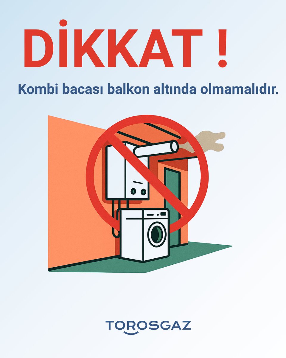 🔴 DİKKAT!
Balkon altında kalan kombi bacası; zehirlenme, yangın ve arıza riskini artırır. Bacanızı açık alana ve yönetmeliğe uygun yönlendirin! 🛠️
#GüvenliKullanım #Torosgaz