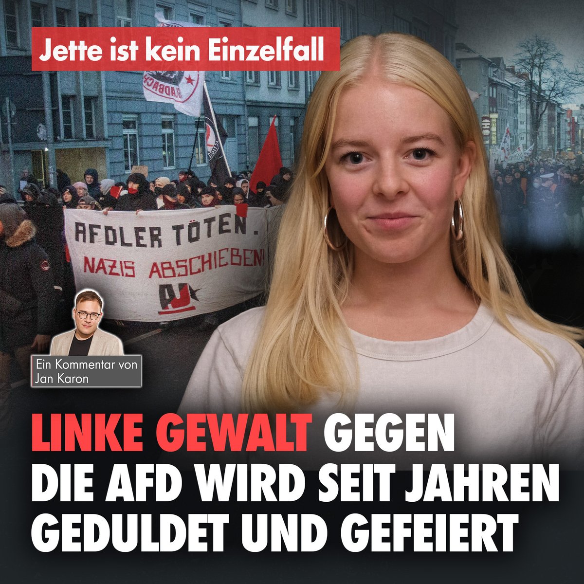 „Der Linksblock will, leider, keine Demokratie, keinen fairen Wettkampf, keinen Kampf um das bessere Argument, sondern auf die Fresse geben“, schreibt NIUS-Autor Jan Karon anlässlich der jüngsten Äußerungen von Jette #Nietzard.
nius.de/kommentar/news…
