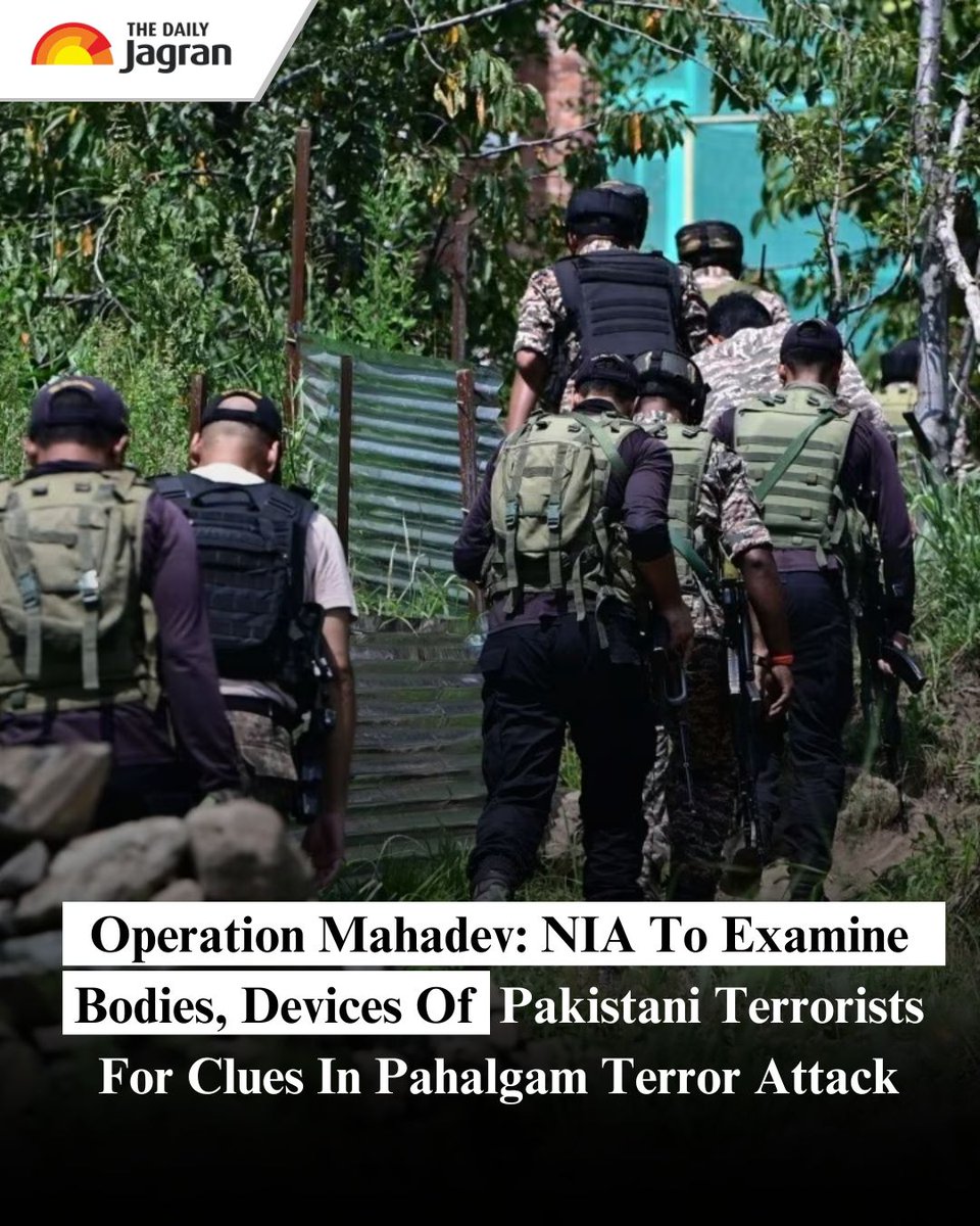 TheDailyJagran's tweet image. The NIA has begun examining the bodies, weapons, and devices recovered from three Pakistani terrorists killed in Operation Mahadev in Dachigam. Forensic tests aim to establish their link to the recent Pahalgam attack. Officials hope the seized data will reveal deeper terror…