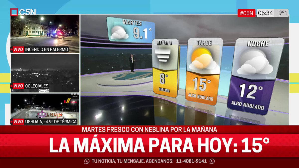 ¿Cómo estará el clima hoy?

🔹 Mañana: 8°
🔹 Tarde: 15°
🔹 Noche: 12°

📲 #C5N en vivo: bit.ly/C5NENVIVO24HS