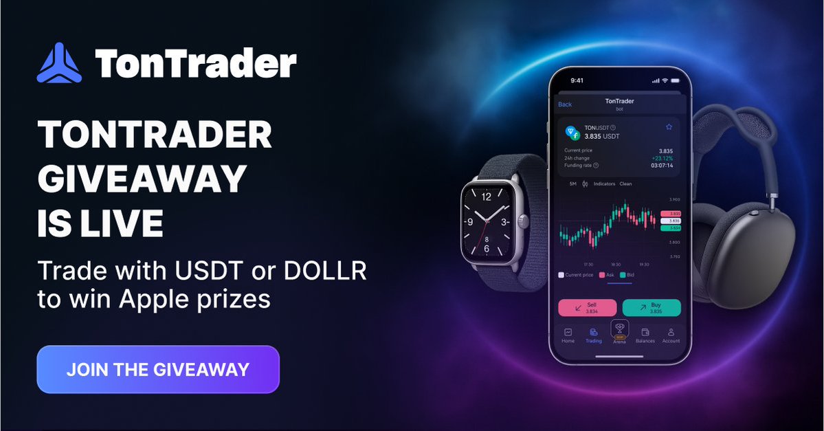 Reminder: TonTrader’s biggest giveaway is live.

Trade with USDT or DOLLR to earn tickets for a chance to win:

• iPhone 16 Pro Max
• Apple Watch
• AirPods Max
(Delivered in USDT at Apple.com prices)

One trade gets you in. Daily trades earn more tickets.
Hit a