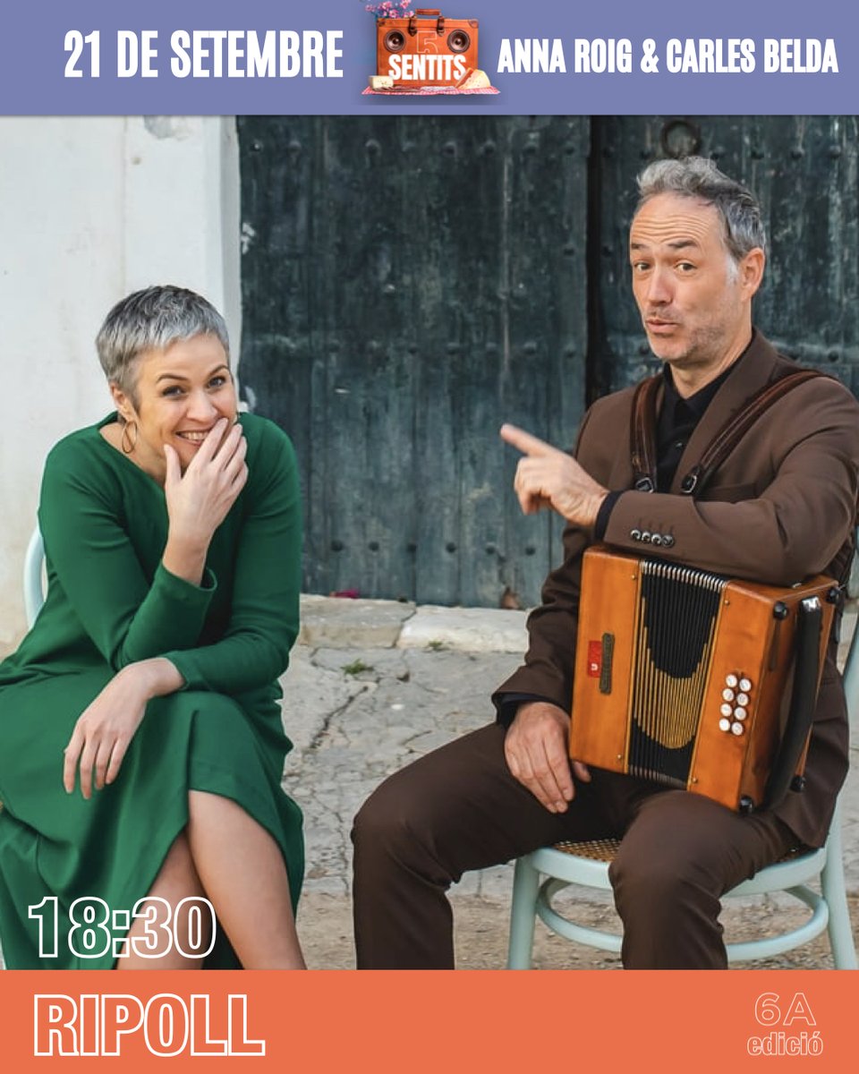 Consell Comarcal del Ripollès (@ccripolles) on Twitter photo 👣 El 21 de setembre arriba el #5Sentits a Ripoll!
📍 Claustre del Monestir 🕖 18:30 h
🎤 Anna Roig i Carles Belda presenten un recital íntim per fer-vos somriure i emocionar. ✨
✨ Viu el moment. Viu la vall.
<a href="/Aj_Ripoll/">Ajuntament de Ripoll</a> <a href="/RipollesTurisme/">Ripollès Turisme</a> 👣 El 21 de setembre arriba el #5Sentits a Ripoll!
📍 Claustre del Monestir 🕖 18:30 h
🎤 Anna Roig i Carles Belda presenten un recital íntim per fer-vos somriure i emocionar. ✨
✨ Viu el moment. Viu la vall.
<a href="/Aj_Ripoll/">Ajuntament de Ripoll</a> <a href="/RipollesTurisme/">Ripollès Turisme</a>