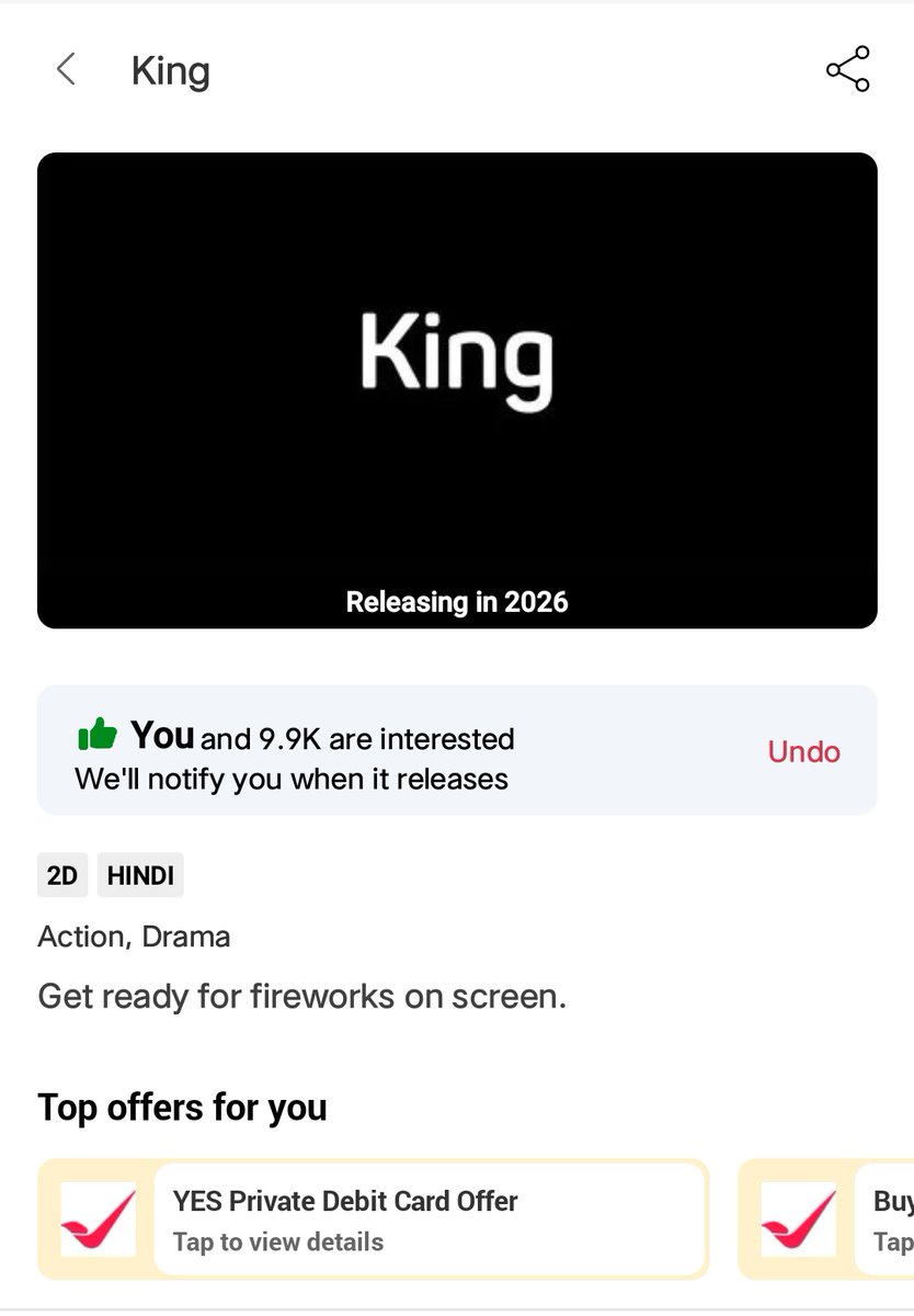 captainSrk555's tweet image. Almost 10k intrest done and dusted in 24hr for the #King movie on BookMyShow 💯💥
#ShahRukhKhan