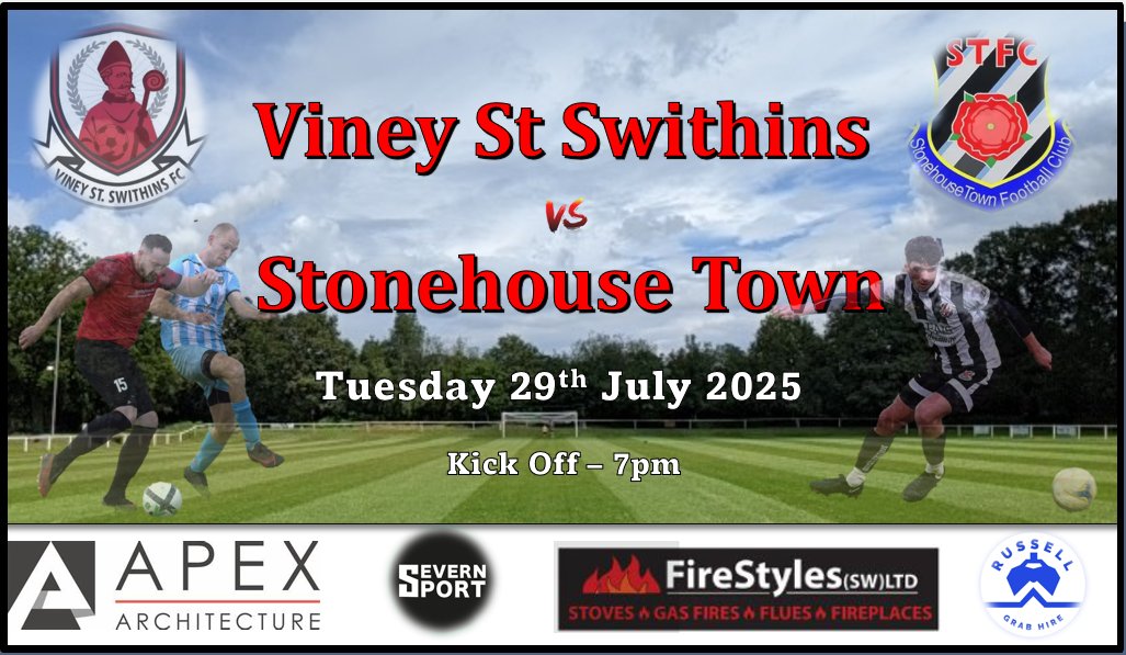 𝗠𝗮𝘁𝗰𝗵 𝗗𝗮𝘆 !!  

Last pre-season friendly and its a tough one against <a href="/stonehouse_town/">Stonehouse Town FC</a> 

The Club will be open from 6pm for refreshments 🍻

Kick Off: 7pm
🔴⚫️
