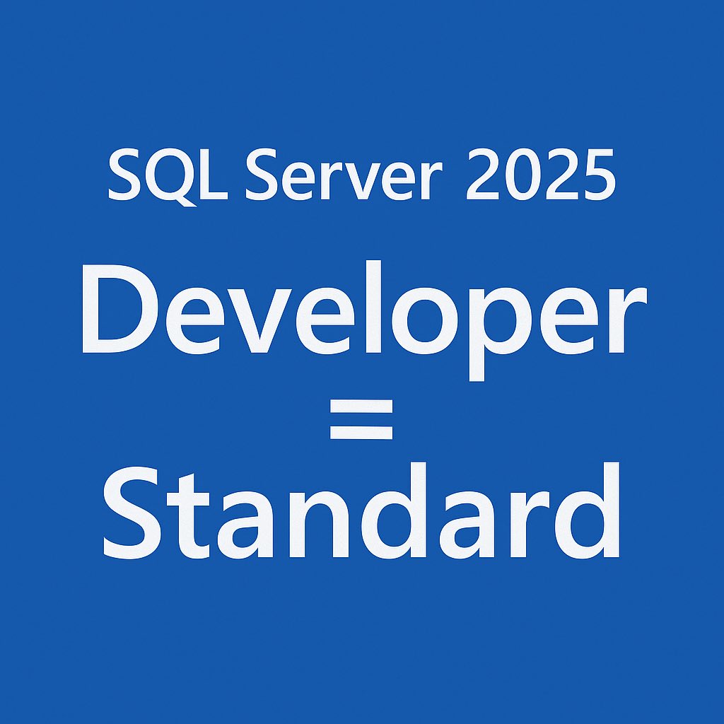 caglarozenc's tweet image. 🚀 SQL Server 2025’te Developer = Standard!
Yeni “Standard Developer Edition” ile artık test ortamında ne çalışıyorsa prod’da da birebir aynısı çalışıyor.
Lisans karmaşası bitti, sürpriz hatalar tarihe karışıyor.

📚 Kaynak: learn.microsoft.com/en-us/sql/sql-…

#SQLServer2025…