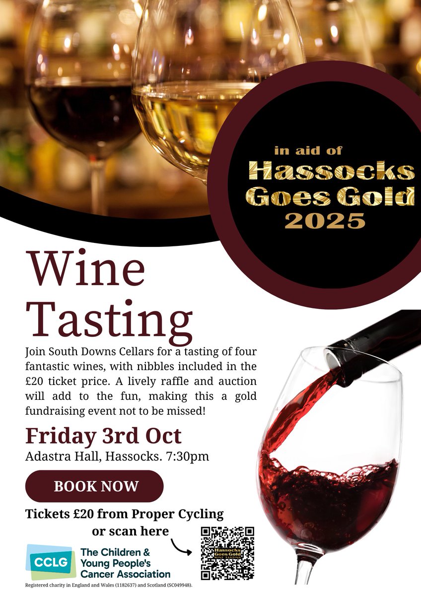 Our very own Andrew will be at #Adastra Hall, #Hassocks on Fri 3rd Oct @ 7:30pm as it Goes Gold!
Taste 4 fantastic #wines with #nibbles , a #raffle &amp; an #auction
£20 a ticket, get yours from Proper Cycling or tickettailor.com/events/ratherg… 
<a href="/cclguk/">CCLG</a> #cclg #cclguk #tasting #WineTasting