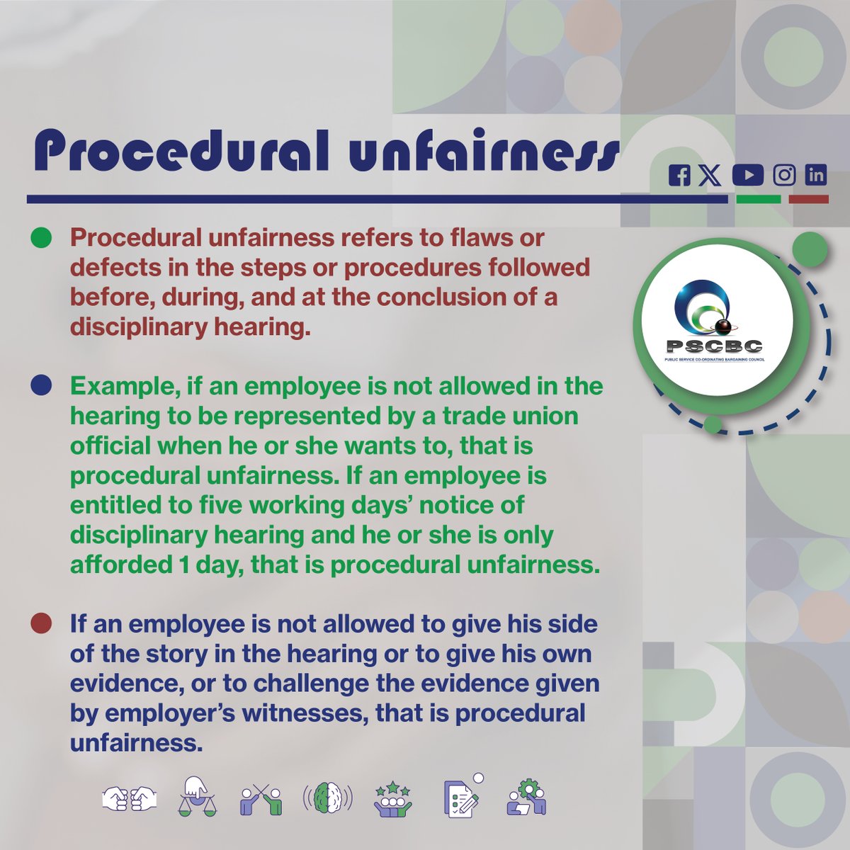 pscbcnews's tweet photo. Procedural unfairness refers to flaws or defects in the steps or procedures followed before, during, and at the conclusion of a disciplinary hearing. See below for a detailed explanation. #pscbc https://t.co/bVP1mnWnvn