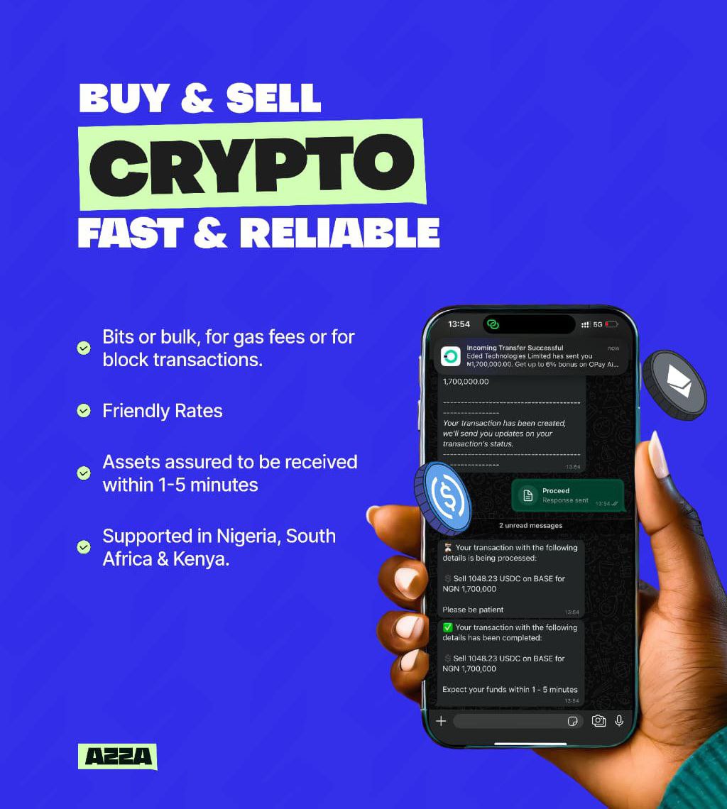 GM. Here <a href="/useazza/">Azza⚡️</a>, Trade crypto conveniently without even leaving your WhatsApp. Azza, a place where simplicity and accuracy R intertwined. Click the link below to join the community. Be a part of something GREAT 👍🏿 
useazza.com/XGGPIT