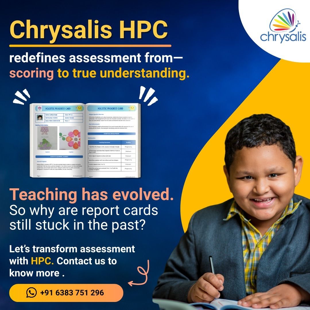 Chrysalis_world's tweet image. Chrysalis Holistic Progress Card (HPC) is designed to close that gap — capturing the whole child, not just test scores.

Click the link below to know more, if this resonates with what you&apos;ve been thinking.
zurl.co/DVuST

#Holisticprogresscard #HPC