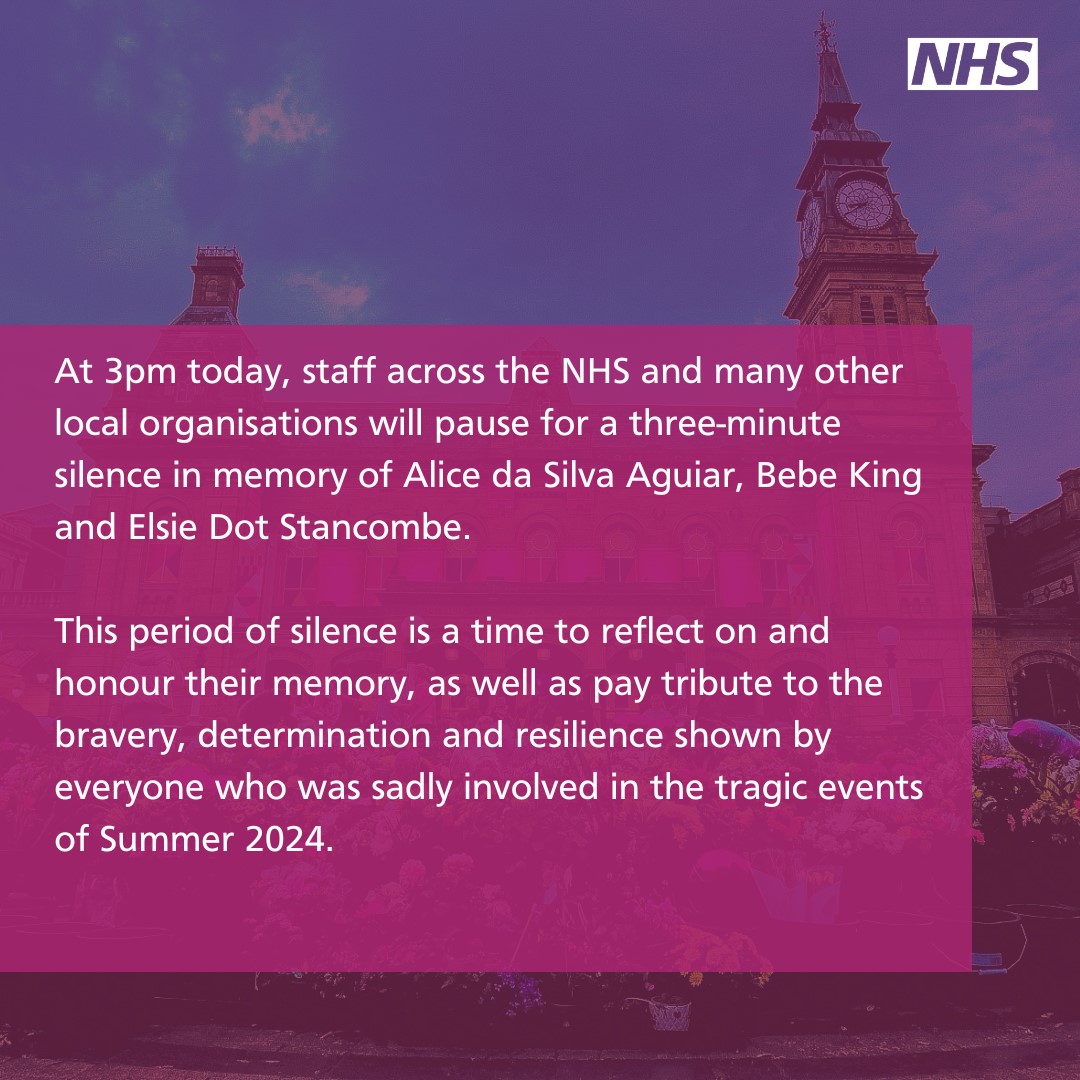 Mersey Care NHS FT π³οΈβπ (@mersey_care) on Twitter photo Southport β one year on π©·π©·π©·
Today, Tuesday 29 July at 3pm a three minute silence will be held to honour the lives of Alice, Bebe and Elsie.
If you're finding today difficult, support is available <a href="/seftoncouncil/">Sefton Council</a> ππ½
sefton.gov.uk/southport-togeβ¦
<a href="/NHSCandM/">NHS Cheshire and Merseyside</a> <a href="/NHSNW/">NHS North West</a> Southport β one year on π©·π©·π©·
Today, Tuesday 29 July at 3pm a three minute silence will be held to honour the lives of Alice, Bebe and Elsie.
If you're finding today difficult, support is available <a href="/seftoncouncil/">Sefton Council</a> ππ½
sefton.gov.uk/southport-togeβ¦
<a href="/NHSCandM/">NHS Cheshire and Merseyside</a> <a href="/NHSNW/">NHS North West</a>