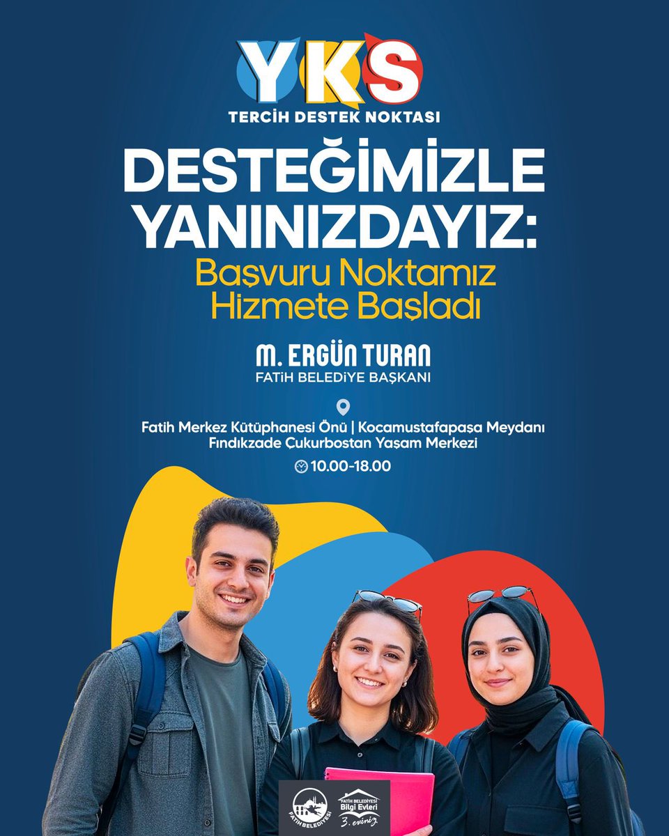 📚 Tercih zamanı geldi...

YKS tercih destek noktalarımız ile yanınızdayız.

👉 Alanında uzman rehberlerimizle en doğru tercihler için birlikteyiz.

⏰10.00 – 18.00
📍 Fatih Merkez Kütüphanesi
📍 Kocamustafapaşa Meydanı
📍 Fındıkzade Çukurbostan Yaşam Merkezi