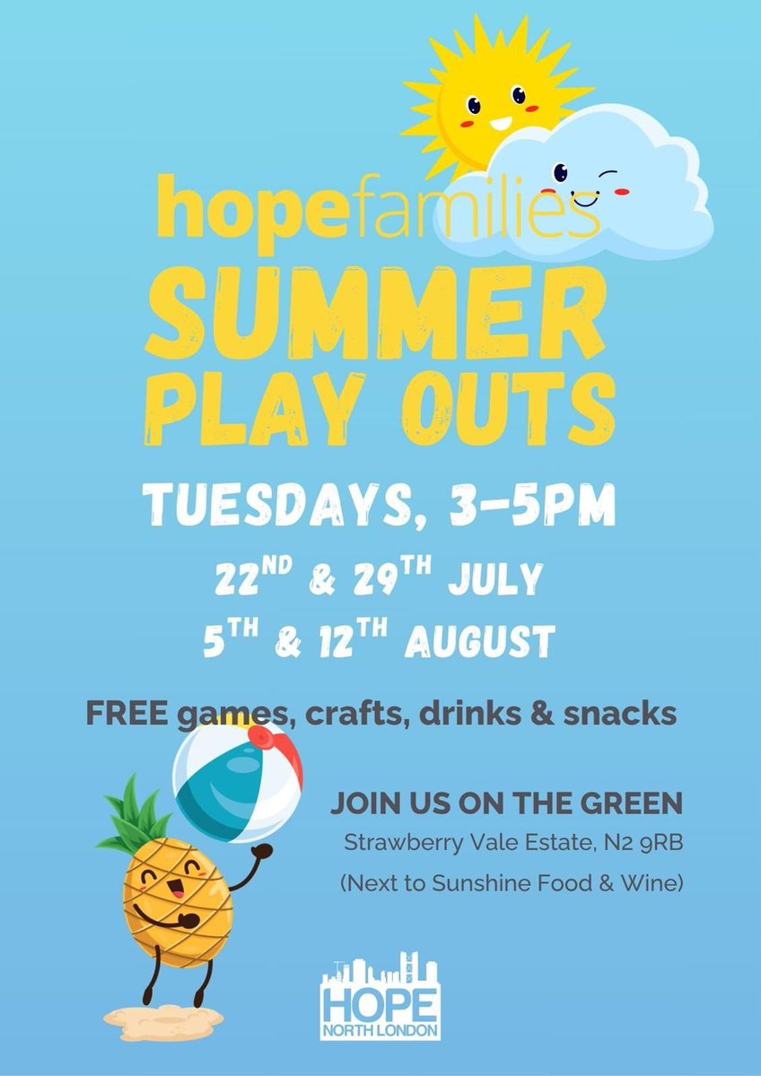 ☀️🎉 It’s Play Out Day!
🕒 3–5pm | On the green, right in the heart of Strawberry Vale, N2 9RB
Grab your friends and head over for games, laughter, and full-on summer fun!
It’s free, it’s local, and it’s going to be a blast! 😄🎈 Don’t miss it!