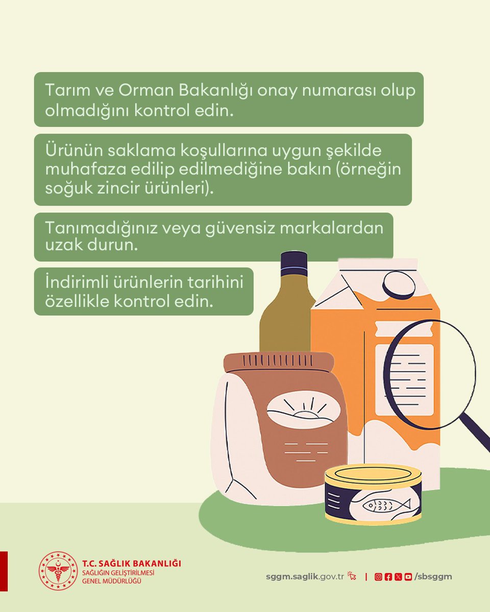 Paketli gıda alırken sağlığınızı riske atmayın!

Son kullanma tarihi, ambalaj durumu, içerik bilgileri, Tarım ve Orman Bakanlığı onayı gibi temel noktaları kontrol etmeyi unutmayın.

Bilinçli tüketin, sağlığınızı koruyun.

#PaketliGıdalar #SağlıklıBeslen