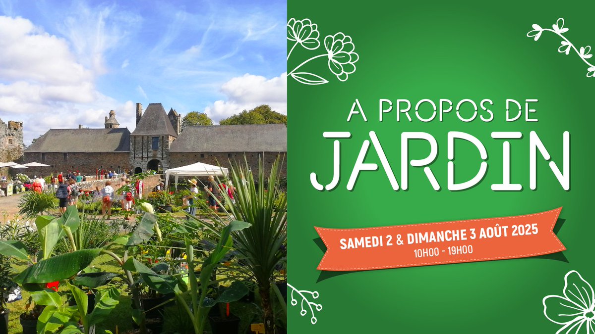 #AProposDeJardin samedi 2 et dimanche 3 août.  60 exposants : pépinieristes, mobilier, saveurs, conférences et animations. 
🎟️Ticket d'or: plus de 100 lots à gagner ! 
🌺🌳 Billets et infos : chateaugratot.com