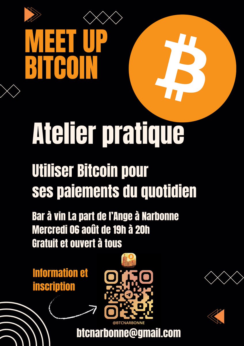 ₿itcoin Narbonne (only) (@btcnarbonne) on Twitter photo Meet up à Narbonne le mercredi 06 août !
Grâce à Bitcoin, on peut aujourd'hui se passer des banques mais quels outils utiliser pour les paiements et les virements du quotidien ?
Pour tout savoir, embarque avec nous autour d'un verre à La Part de l'Ange !
<a href="/bitcoinpointfr/">bitcoin.fr</a> Meet up à Narbonne le mercredi 06 août !
Grâce à Bitcoin, on peut aujourd'hui se passer des banques mais quels outils utiliser pour les paiements et les virements du quotidien ?
Pour tout savoir, embarque avec nous autour d'un verre à La Part de l'Ange !
<a href="/bitcoinpointfr/">bitcoin.fr</a>