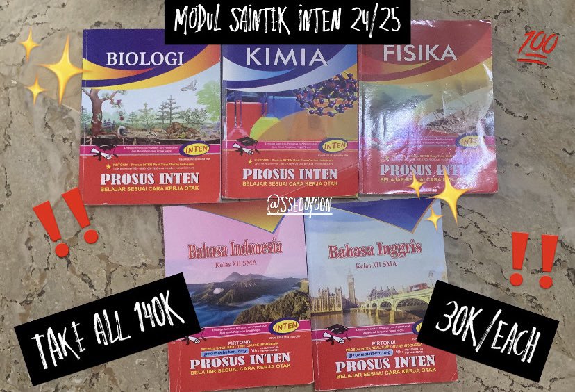 sseooyoon's tweet photo. WTS PRELOVED MODUL INTEN‼️‼️

Tersedia modul soshum, modul saintek, modul pu/pk, modul snbt, modul superintensif, modul simak ui, bonus ada modul snbt SG!!

💸 Price on pict
📍 Dom Pasar Minggu

DM for order!!💞

Feel free to ask #zonauang #wts #inten #preloved #snbt #utbk https://t.co/RpWk4b7QUs