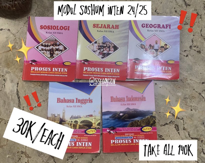 sseooyoon's tweet photo. WTS PRELOVED MODUL INTEN‼️‼️

Tersedia modul soshum, modul saintek, modul pu/pk, modul snbt, modul superintensif, modul simak ui, bonus ada modul snbt SG!!

💸 Price on pict
📍 Dom Pasar Minggu

DM for order!!💞

Feel free to ask #zonauang #wts #inten #preloved #snbt #utbk https://t.co/RpWk4b7QUs