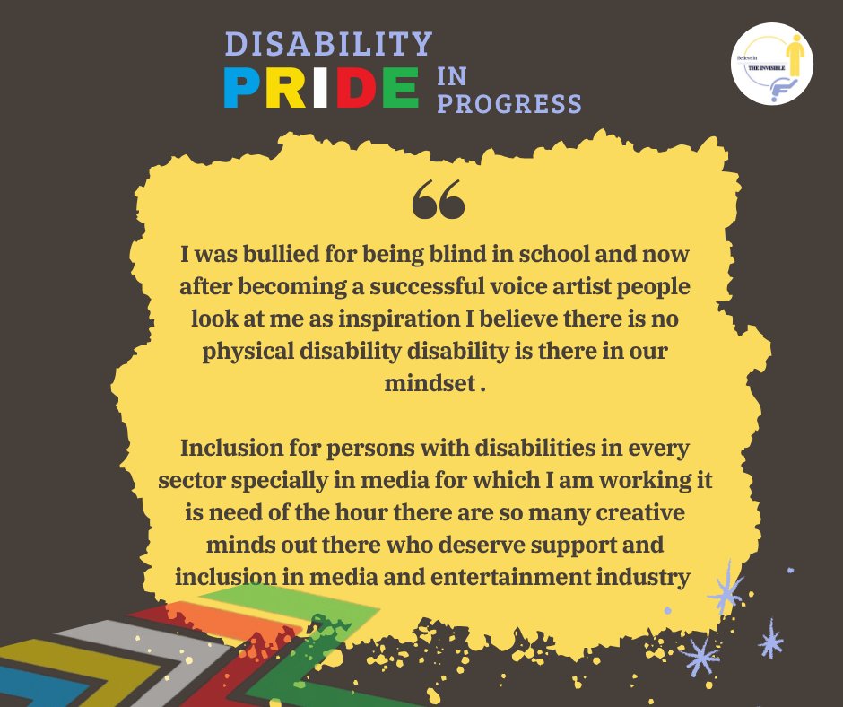 Resham Talwar shares how #DisabilityPrideMonth is a chance to create awareness, challenge mindsets &amp; talk about real #inclusion. As a voice artist with Visual Impairment, she highlights how media still lacks representation of #PersonsWithDisabilities. 
#DEI
<a href="/PrakashWKamatPK/">Prakash W. Kamat</a>