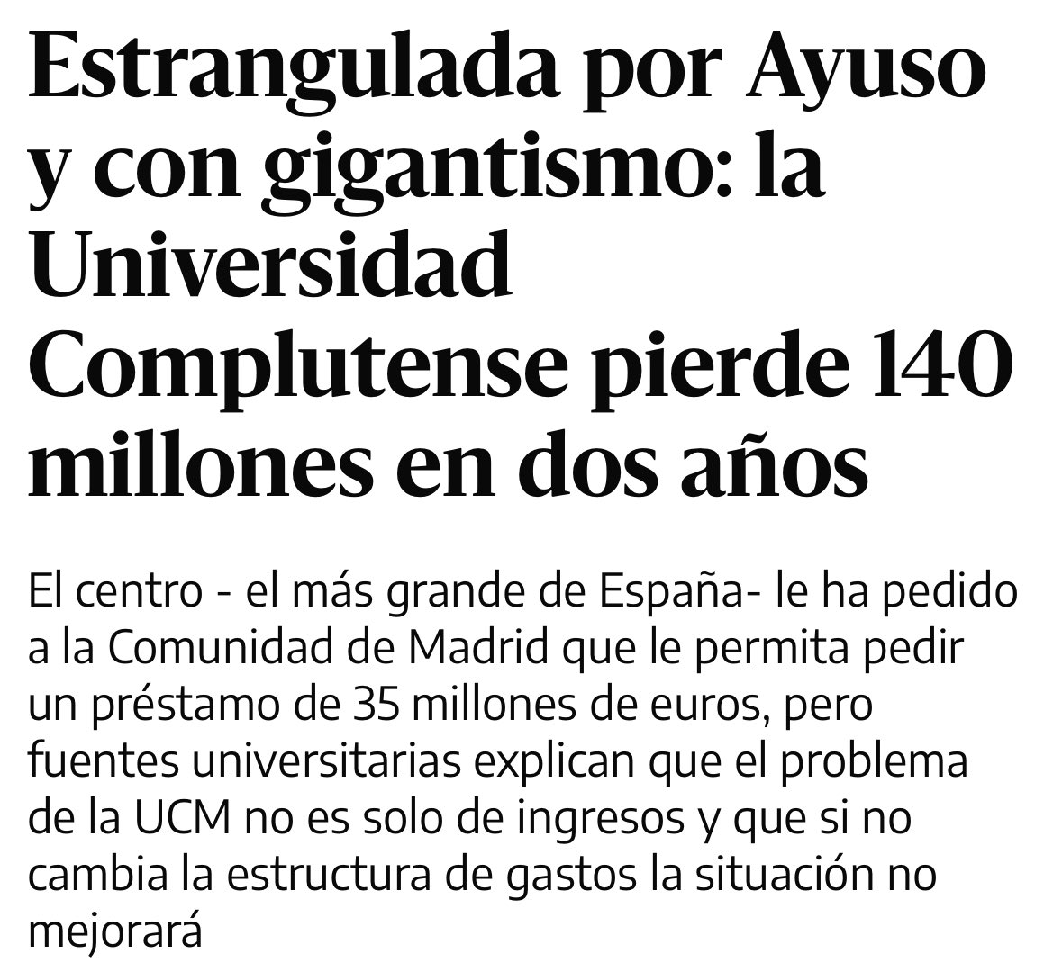Ayuso infrafinancia a las Universidades públicas mientras sigue favoreciendo la creación de chiringuitos expendedores de títulos.

Hay que proteger el sistema universitario de Madrid.

eldiario.es/sociedad/estra…