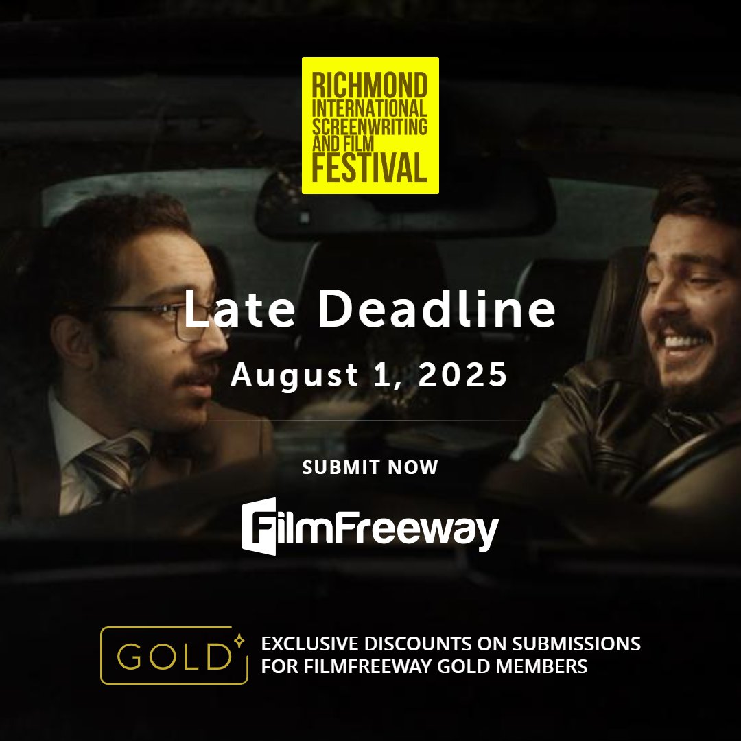 Richmond Int Screenwriting & Film Festival (@richmondintsf) on Twitter photo Our LATE DEADLINE <a href="/RichmondIntSF/">Richmond Int Screenwriting & Film Festival</a> is almost here! Head on over to FilmFreeway to submit your project today filmfreeway.com/RISF #screenwriting #filmmaking #indiefilm #shortfilm #shortscript #featurescript #filmfestival #ukfilmfestival #RISFF Our LATE DEADLINE <a href="/RichmondIntSF/">Richmond Int Screenwriting & Film Festival</a> is almost here! Head on over to FilmFreeway to submit your project today filmfreeway.com/RISF #screenwriting #filmmaking #indiefilm #shortfilm #shortscript #featurescript #filmfestival #ukfilmfestival #RISFF