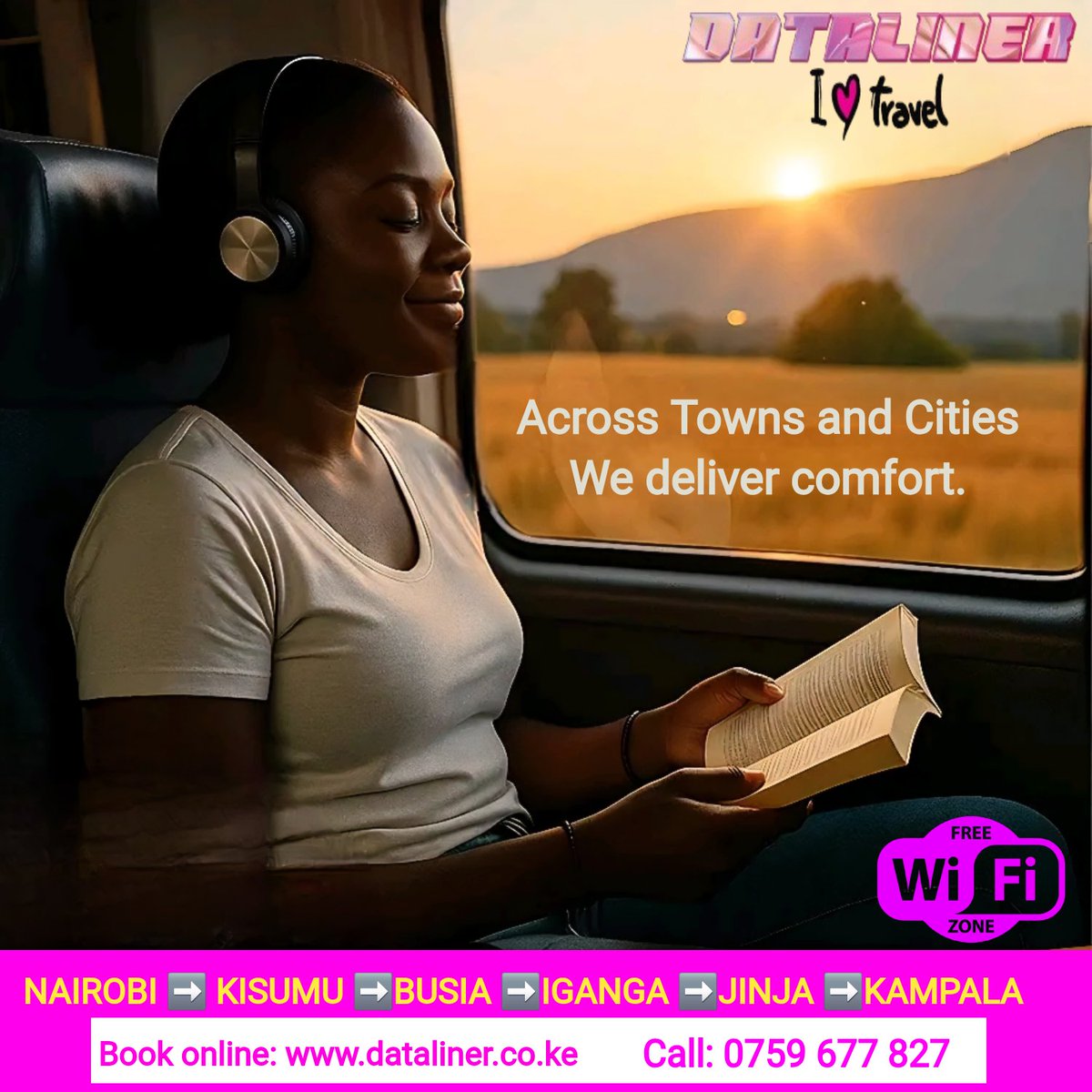 Unlocking core memories with every detail, gesture and moment. This is what it takes to travel with Dataliner Coach. Entertainment guaranteed.

NAIROBI ➡️ KAMPALA daily services for as low as Ksh.3500.00. WiFi, refreshments and entertainment available onboard.