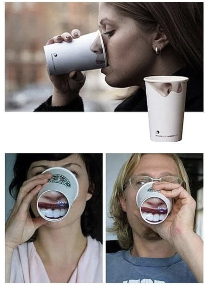 Harry_Gill_3's tweet photo. Starbucks cups got a makeover: a nose on the side, a smiling mouth (sponsored by Extra gum) on the bottom. Clever, funny — and so good people reuse the cup just to share the joke. ☕😄 #CreativeMarketing #DesignWin https://t.co/afu1CvsgA6