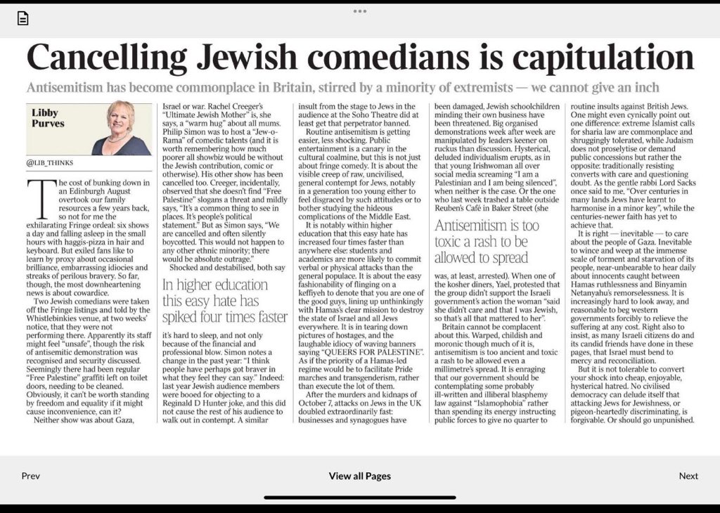 Most people agree with this.
But <a href="/edinburghfringe/">Find us at @edfringe</a> thinks “look at us. We’re such good people. It’s only Jews”.
Marchers think “it’s only Jews. They’ll cope”.
Politicians think”Jews are a tiny number. Lots of my constituents support Palestine”.
Silence kills a liberal society.