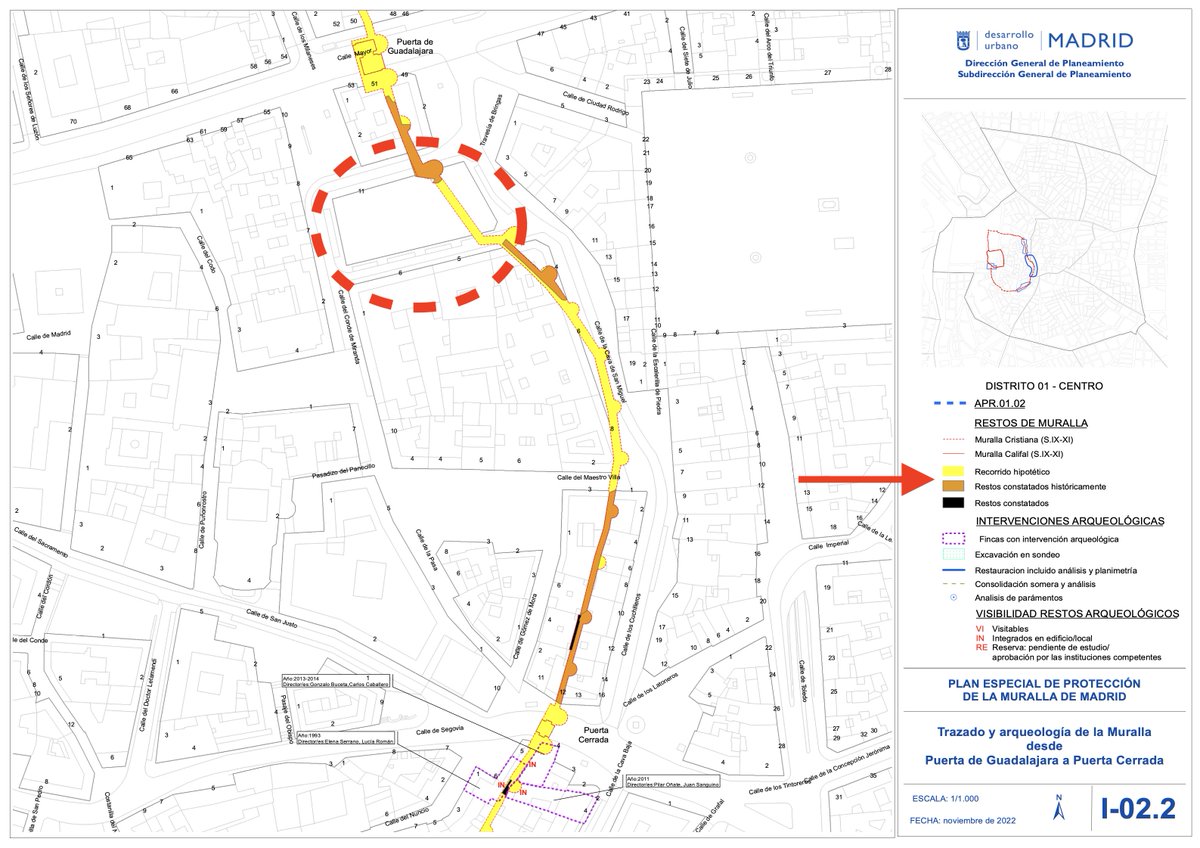 Os presento a LA MURALLA DE MADRID que pasa justo, justo (pero justo, justo) por debajo del Mercado de San Miguel. O sea, es que literalmente la parcela es atravesada por muralla y parte de un torreón que estarán a pocos metros en el subsuelo.