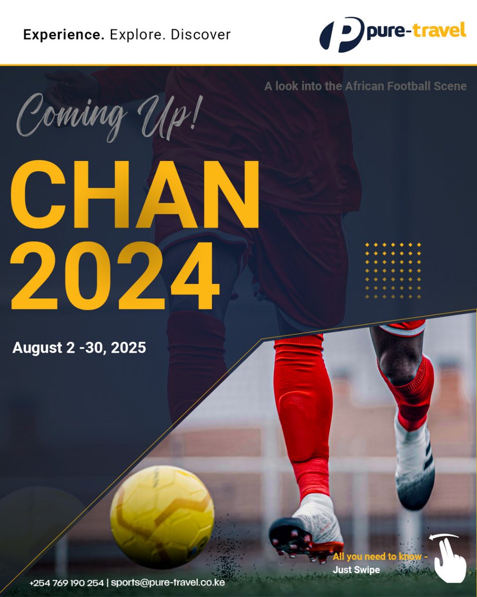 PureTravelEA's tweet photo. CHAN is coming! 🏆 African football's pulse is about to quicken. Are you ready? #PureTravelEA #Chan2025 #AfricanFootball #Explore #Experience #Discover #EndlessAdventure https://t.co/hWLfpbdTyT