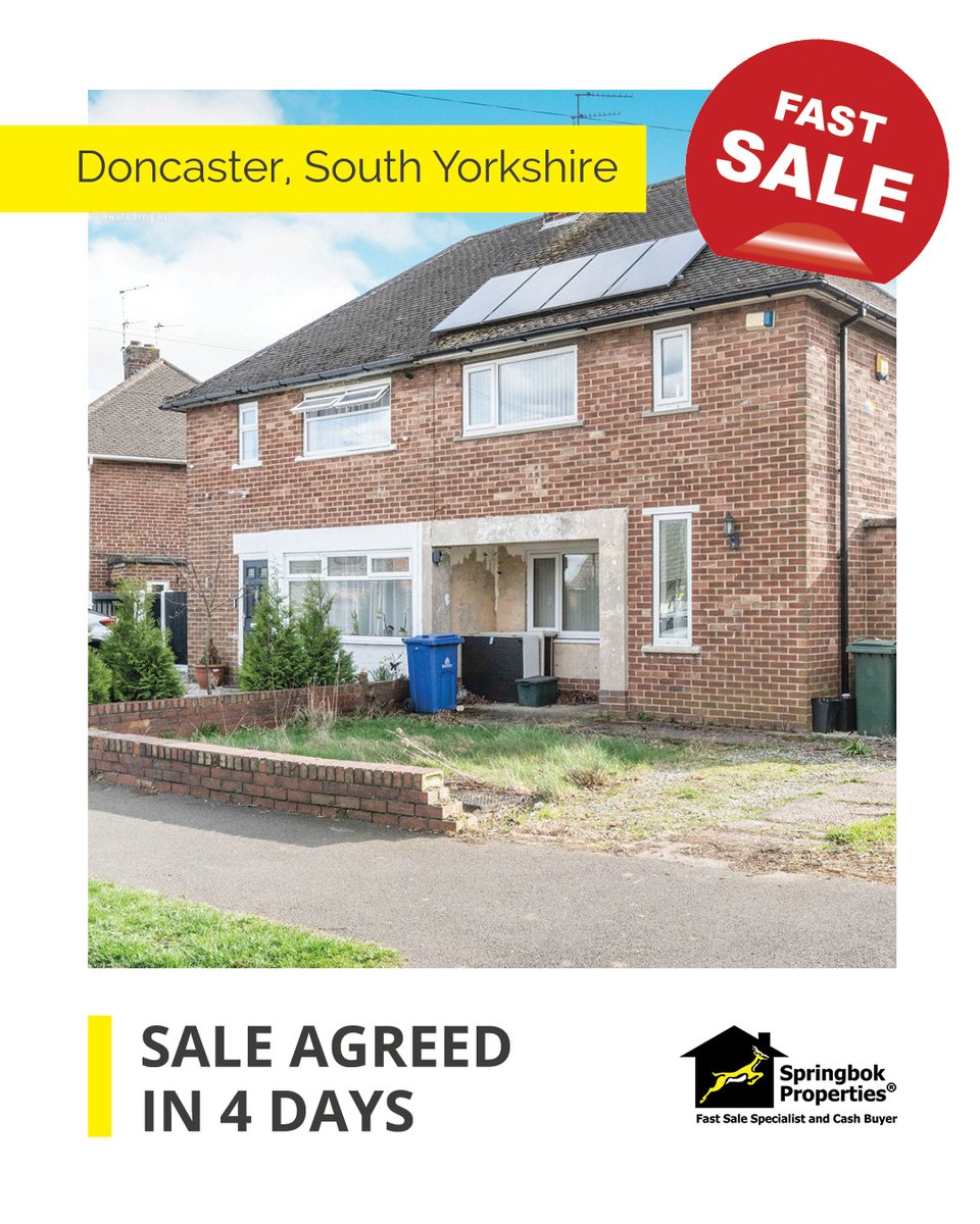 In just #4days, a sale was agreed for this #Doncaster house. Do you need a #fastsale, too? Get started at: bit.ly/3FD57yo 
#sellwithSpringbok #quicksale #fasthousesale #quickhousesale #sellyourhouse #cashoffer #webuyanyhouse #wowthatsquick #soldinunderaweek