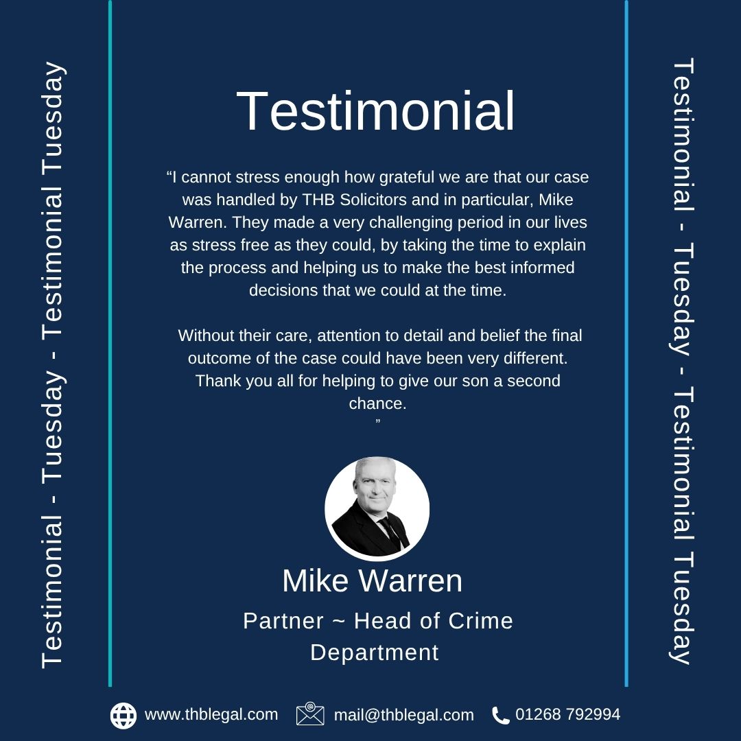 We would like to share this excellent testimonial from one of our valued clients.
 
 If you’ve had a good experience working with us, let us know or leave a review on our Google Business Profile thblegal.com/our-people/mik… #testimonialtuesday #criminallawyer #lawfirm