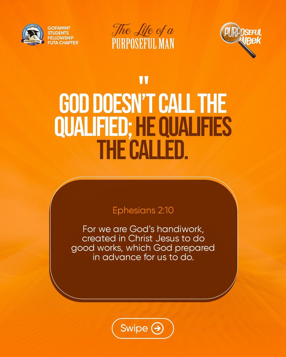Gsf_Futa's tweet photo. Purpose Speaks 📖✨
Here are powerful quotes and scriptures to stir your heart and remind you that purpose is intentional, and so are you.
Slide through these truths and let them anchor you as we count down to Purposeful Week.
#GSFFUTA #PurposefulWeek #GSFNATIONAL #GSF https://t.co/Q7uW6QPIxg