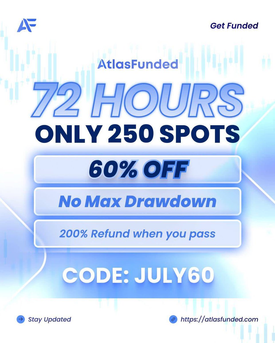 AfaaqFx's tweet image. 🔥 Final Hour! 🔥
Your chance to get funded is slipping away—don’t miss out!
⚡ 60% OFF on all challenges
🚫 No Max Drawdown
💰 200% Refund when you pass
Use code JULY60 at checkout to claim.
Secure your edge now:
checkout.atlasfunded.com/ref/240/
@atlasfundedcom