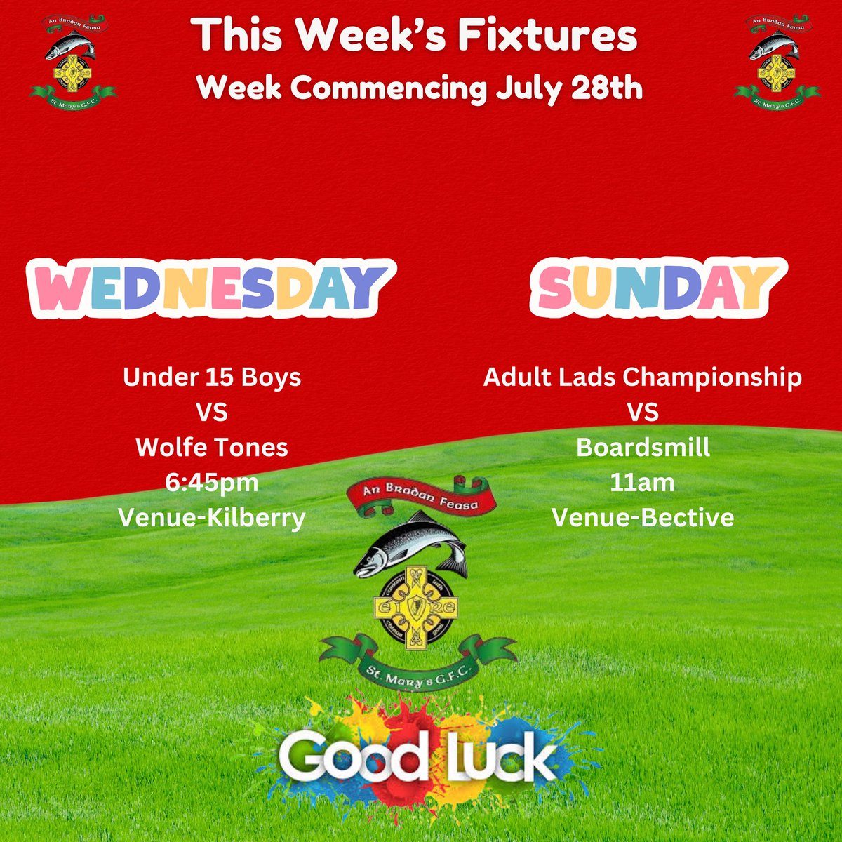 stmarysgfc's tweet image. This week’s fixtures 🟢🔴🟢🔴