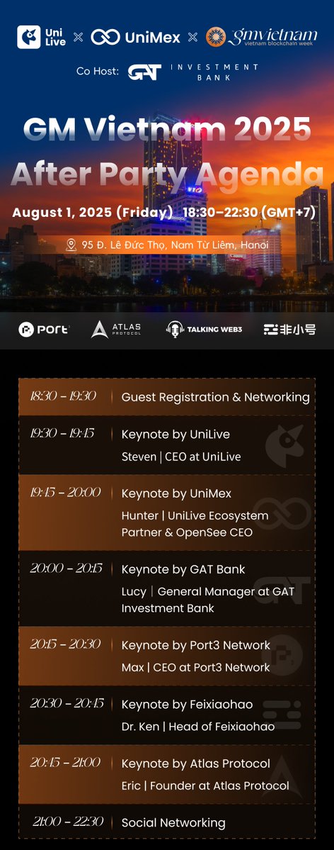 UniLive (@unilive_web3) on Twitter photo Our Agenda for the GM Vietnam After Party 🥰🥰🥰
Welcome all our ecosystem partners to join this WEB3 Elite Night :)) <a href="/Port3Network/">Port3 Network</a> <a href="/_atlasprotocol/">Atlas Protocol | Bitcoin x Defi</a> <a href="/talkingweb3Glo/">Talking Web3 Global</a> <a href="/FeiXiaoHaoZH/">非小号 🩵</a> <a href="/UniMex_Web3/">UniMex</a>
🔥 Register Now: lu.ma/lmysf13r
👉 For more information about our side Our Agenda for the GM Vietnam After Party 🥰🥰🥰
Welcome all our ecosystem partners to join this WEB3 Elite Night :)) <a href="/Port3Network/">Port3 Network</a> <a href="/_atlasprotocol/">Atlas Protocol | Bitcoin x Defi</a> <a href="/talkingweb3Glo/">Talking Web3 Global</a> <a href="/FeiXiaoHaoZH/">非小号 🩵</a> <a href="/UniMex_Web3/">UniMex</a>
🔥 Register Now: lu.ma/lmysf13r
👉 For more information about our side