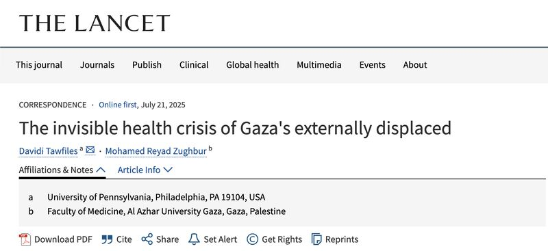 Davidi Tawfiles (@daviditawfiles) on Twitter photo In <a href="/TheLancet/">The Lancet</a> , the Dean of the Faculty of Medicine at Al Azhar University, Gaza, Mohamed Zughbur, and I present "The invisible health crisis of Gaza's externally displaced" (thelancet.com/journals/lance…). In <a href="/TheLancet/">The Lancet</a> , the Dean of the Faculty of Medicine at Al Azhar University, Gaza, Mohamed Zughbur, and I present "The invisible health crisis of Gaza's externally displaced" (thelancet.com/journals/lance…).