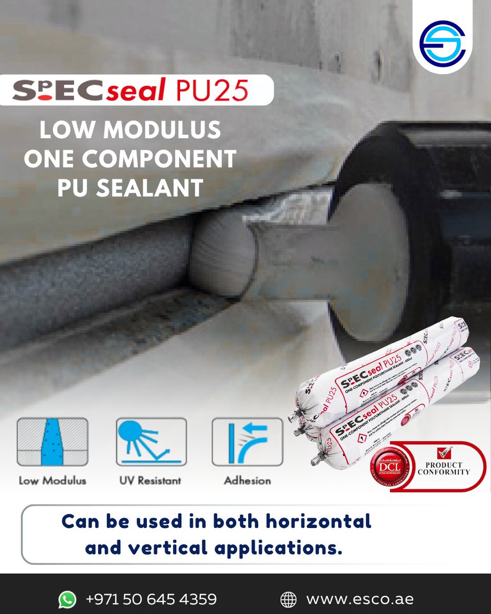 esco_spec's tweet image. Looking  for a high-quality, reliable sealant that delivers exceptional  performance? SpECseal PU25 is a low modulus, one-component #PUsealant  designed to meet the demands of diverse #construction applications.

WhatsApp: (050 645 4359)
Website: esco.ae