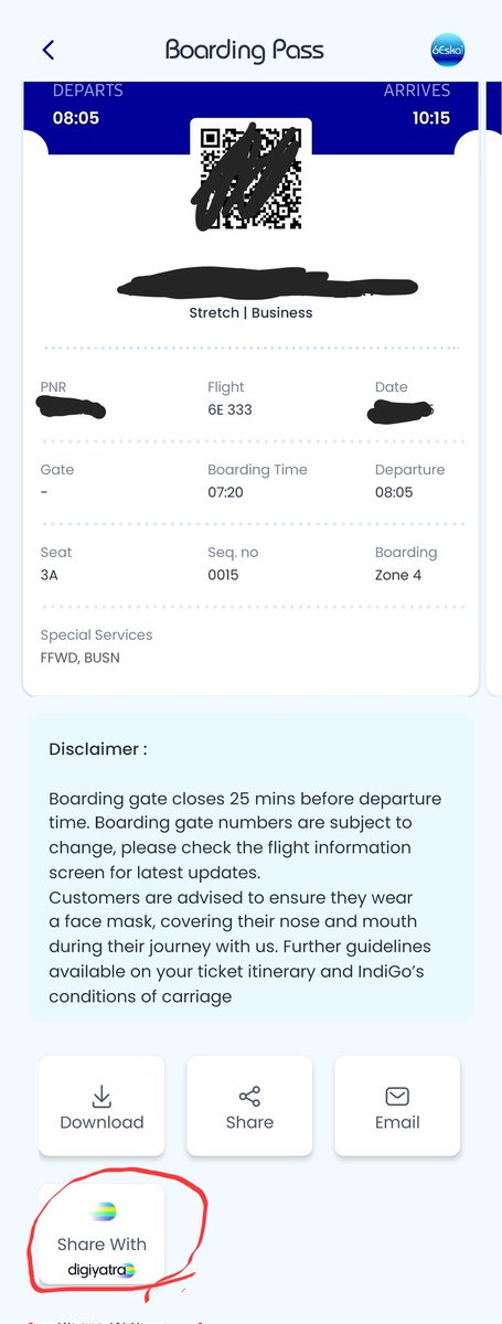 CatchMeAbhiOrb's tweet image. 🚀✈️ #TravelUpdate!

IndiGo boarding pass now has a direct option to share with #DigiYatra! 🙌📲 No more fumbling at security—just tap, share &amp;amp; breeze through! 😎👏 Love how tech is making flying seamless! 🛫✨ Who’s tried it yet?

#IndiGo #Aviation #TravelHacks #DigitalIndia…