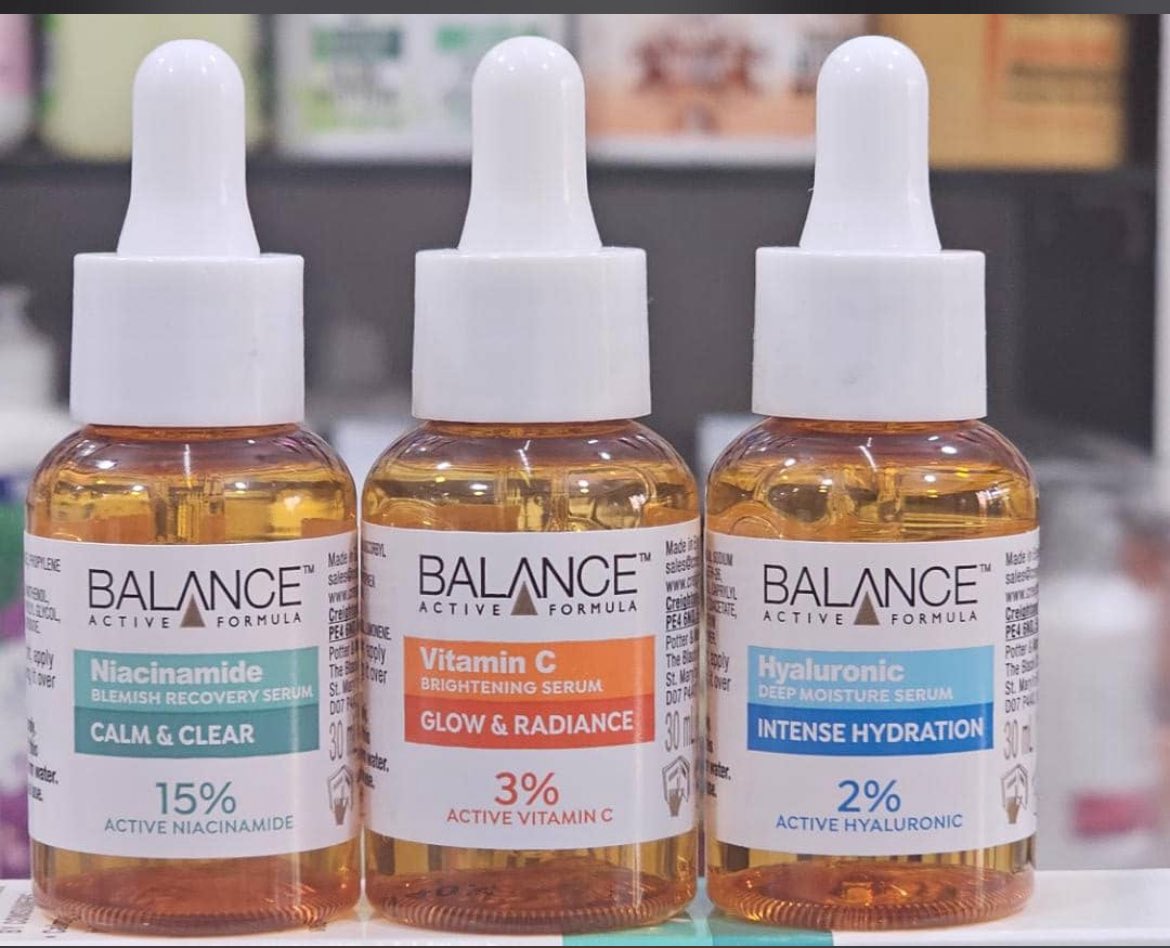 These Balance Active Formula serums
Available in Niacinamide,vitamin c and Hyaluronic for glow&amp; radiance,intense hydration and clearer face 
Ugx 40000 each 
0781159107 
3 sisters complex shop A24 Ntinda