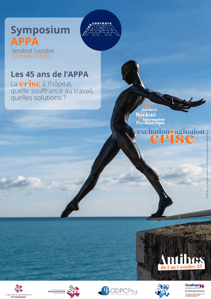 Congrès de la SIP
Vendredi 3 octobre
9h00 – 10h30 5 sessions en parallèle
Symposium APPA

Au programme :
- ateliers de communication
- sympo de recherche translationnelle
- atelier Film Psy : "d'une crise à l'autre"
- "actualité des recommandations"

👉 tinyurl.com/inscriptionSIP